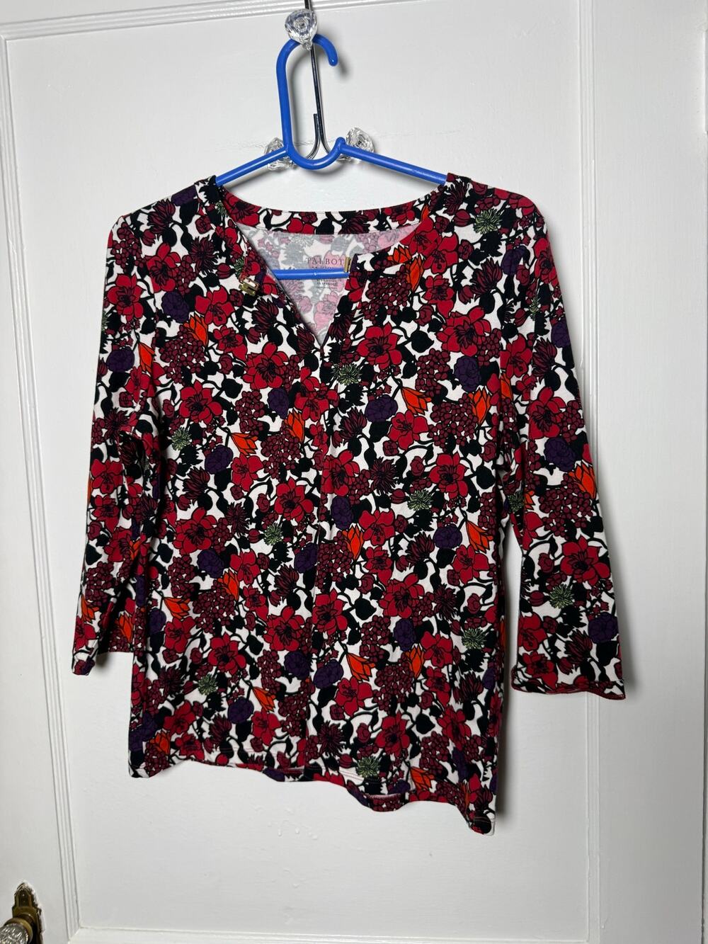 Talbots M Petite Fall Floral Top Thanksgiving Holiday Work Blouse 3/4 Sleeve